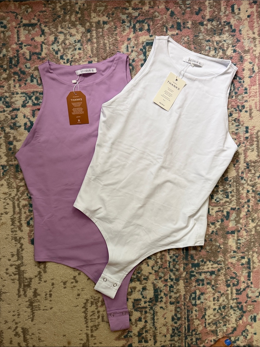 Sleeveless Bodysuits - Lavender & White